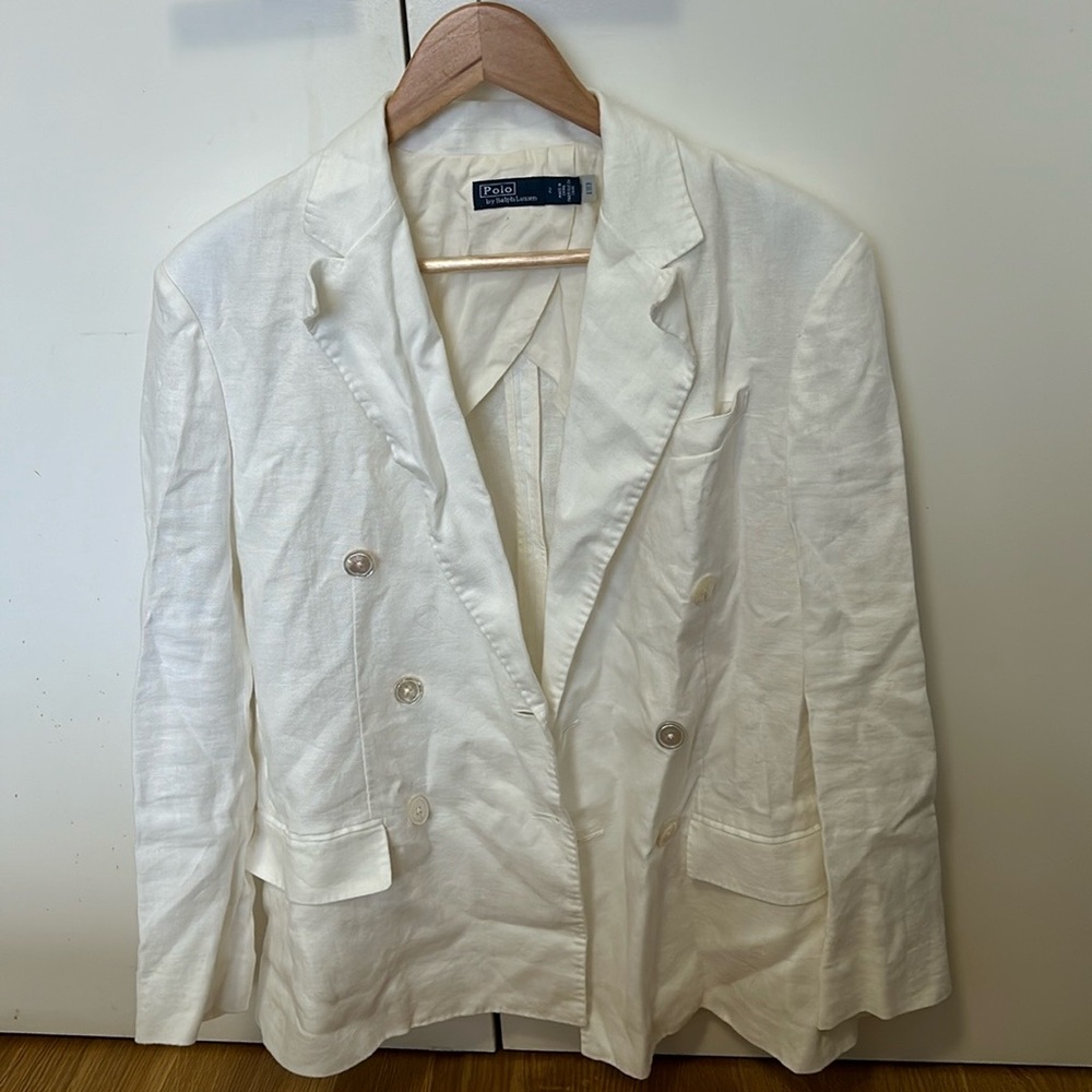 Ralph Lauren long white linen blazer